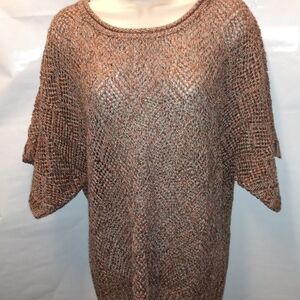 United States Sweater Crochet style, Lg, Tan& Brown,bell short sleeve, pre-owned